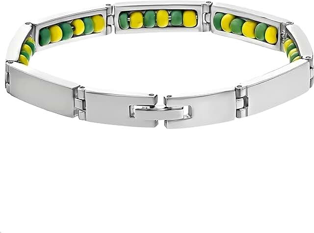Green and yellow stainless steel beaded bracelet for women