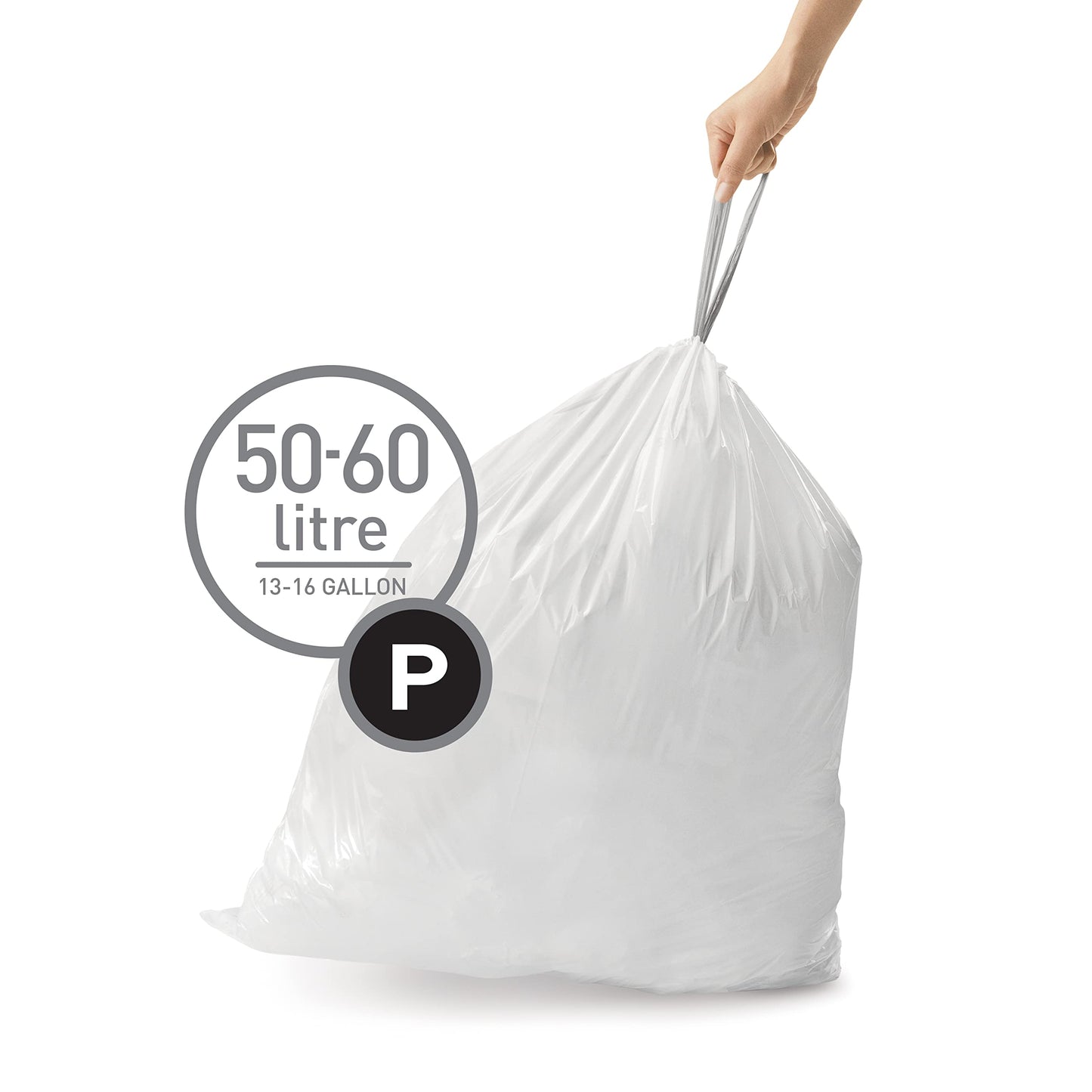 Code P Custom Fit Dr string Trash Bags in Dispenser Packs, 20 Count Pack of 5)  50-60 Liter  13.2-15.9 lon, White