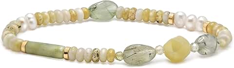 Light Green and White Beaded Natural Stone Bracelet