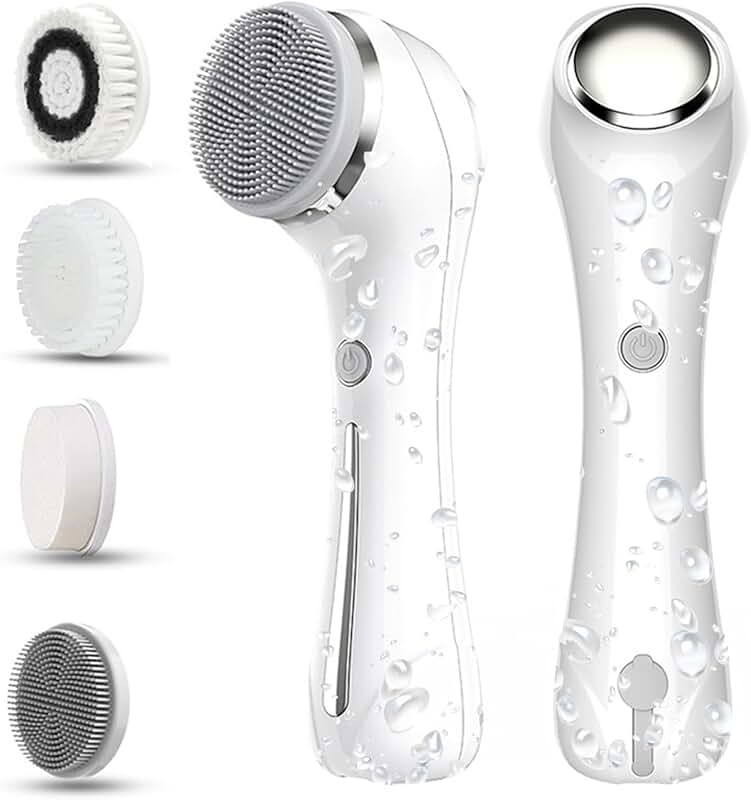 Waterproof 2-in-1 Facial Cleansing Brush with 4 Heads