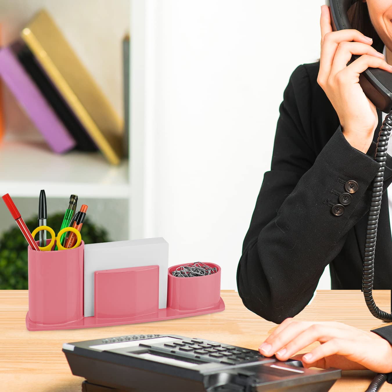 Pink Plastic Desk Organizer with Memo Paper