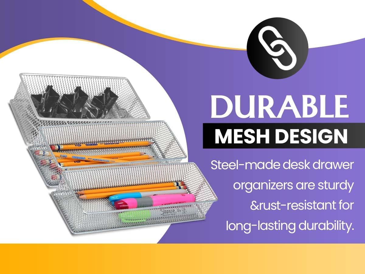 Silver Mesh Drawer and Shelf Organizer Bins