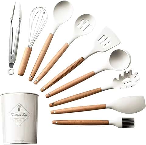 Silicone Kitchen Utensil Set in Khaki White