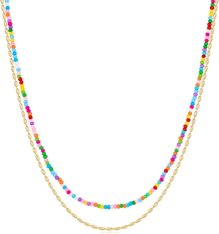 Colorful Beaded Layered Choker Necklace for Women
