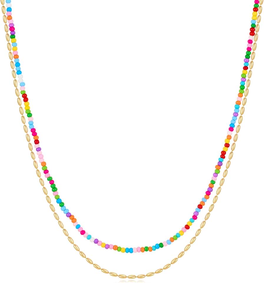 Colorful Beaded Layered Choker Necklace for Women