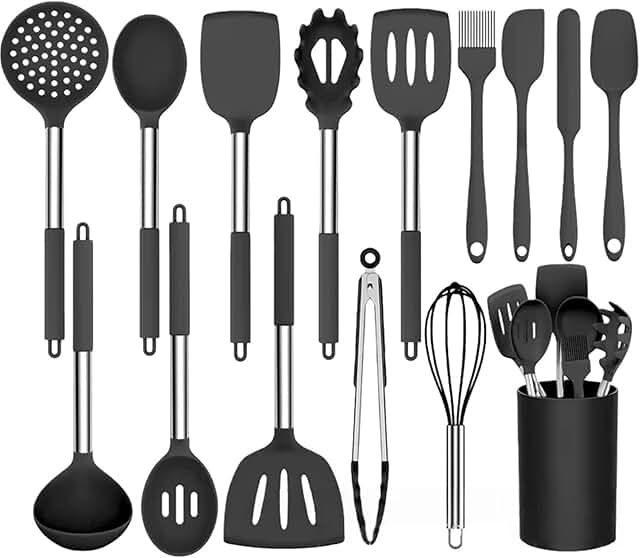 15-Piece Stainless Steel and Silicone Kitchen Utensil Set