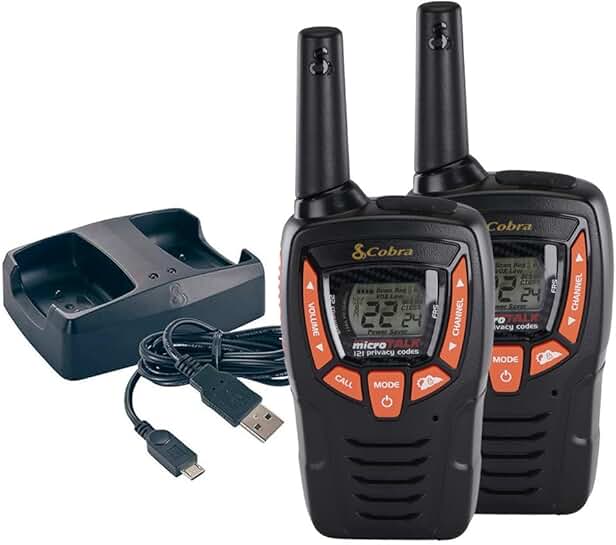 Rechargeable Lightweight Walkie Talkies, 22 Channels, 25-Mile Range (2-Pack)