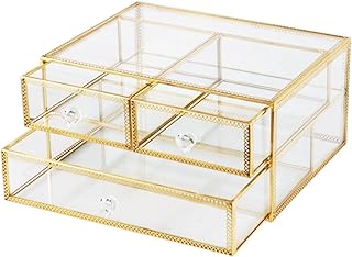 Gold Glass Jewelry and Makeup Organizer with Lace Decor