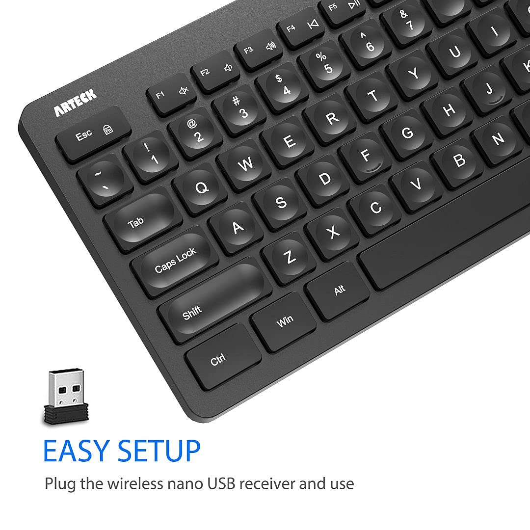 2.4G Wireless Keyboard Ultra Slim Full Size Keyboard with Numeric Keypad and Media Hotkey for Computer/Desktop/PC/Laptop/Surface/Smart TV and Windows 11/10/ 8/7