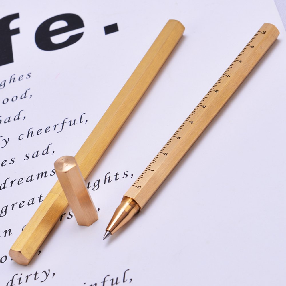 Solid Brass Pocket Ballpoint Pen with Ruler