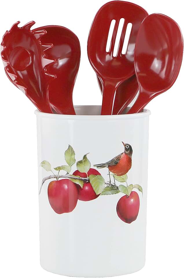 6-Piece Kitchen Utensil Holder with Heat-Resistant Spoons
