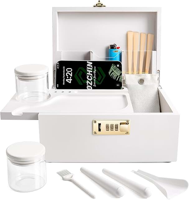 Large Bamboo Locking Storage Box with Glass Jar
