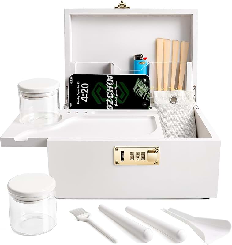 Large Bamboo Locking Storage Box with Glass Jar