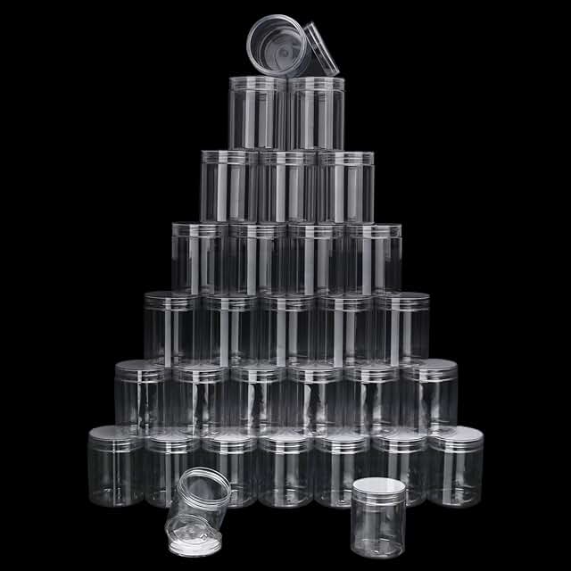 30 Clear 8 oz Plastic Jars with Lids for Cosmetics and Crafts