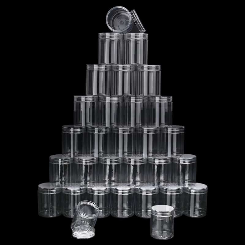 30 Clear 8 oz Plastic Jars with Lids for Cosmetics and Crafts