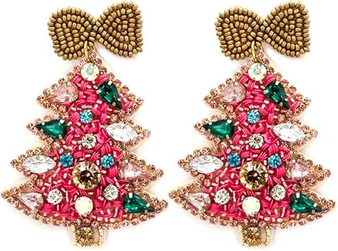 Beaded Christmas Tree and Candy Cane Earrings