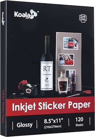 Glossy Printable Sticker Paper for Inkjet Printers, 8.5x11, 120 Sheets
