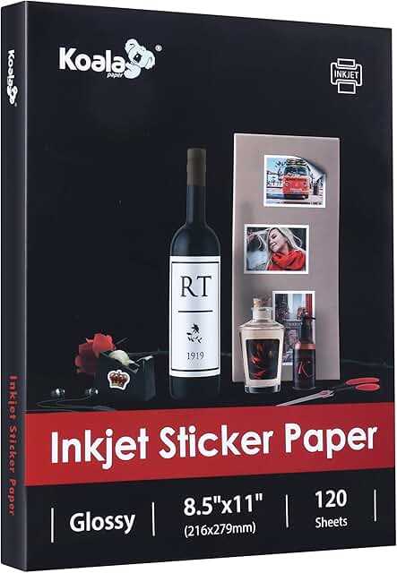 Glossy Printable Sticker Paper for Inkjet Printers, 8.5x11, 120 Sheets