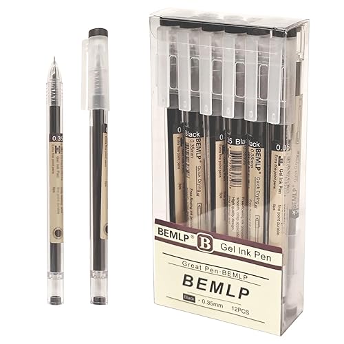 Set of 12 black gel ink pens with quick-drying fine point