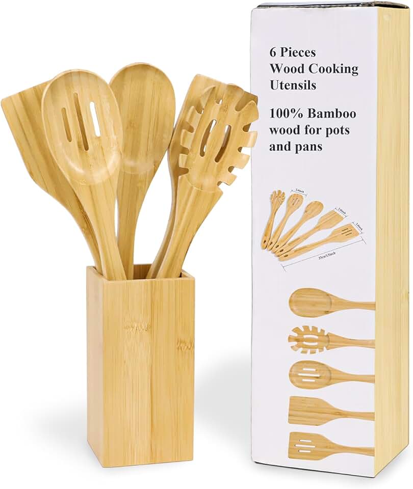 Six-piece wooden kitchen utensil set