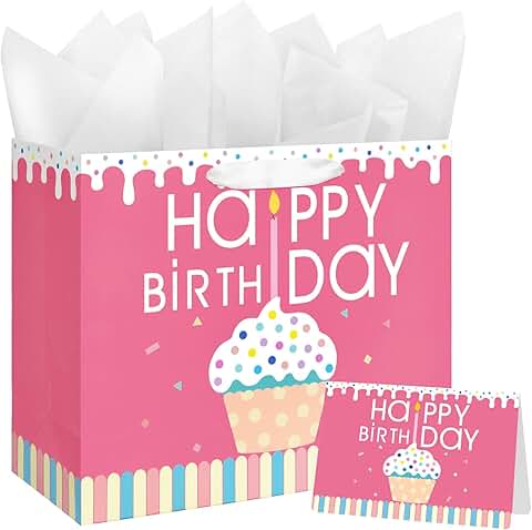 13-Inch Happy Birthday Gift Bag with Tissue and Card