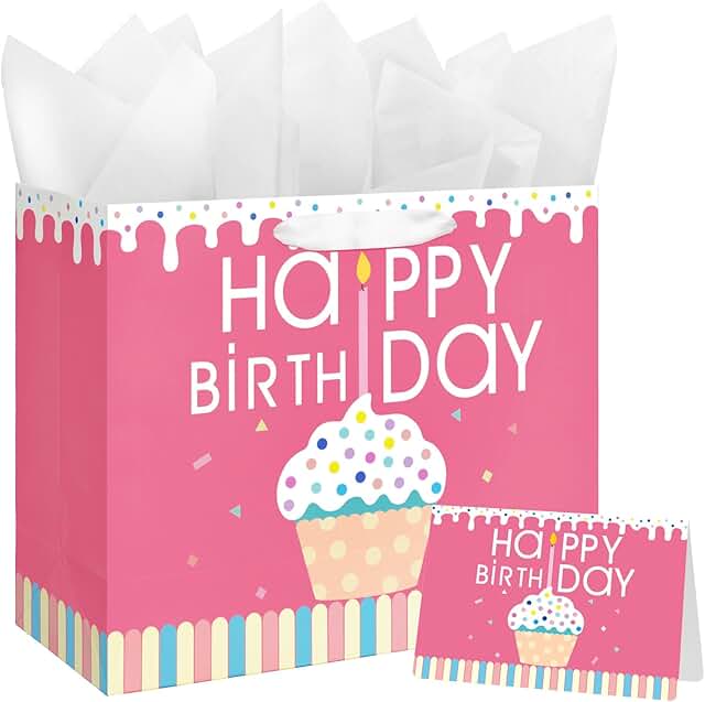 13-Inch Happy Birthday Gift Bag with Tissue and Card