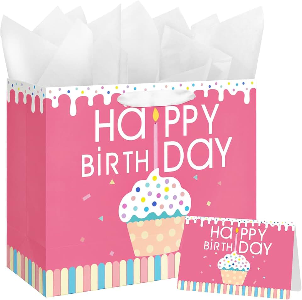 13-Inch Happy Birthday Gift Bag with Tissue and Card