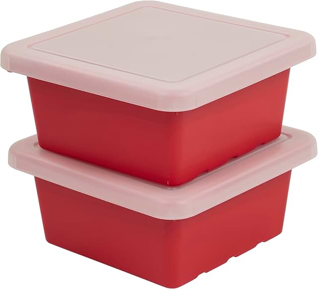 Square Red Storage Bins with Lids, 2-Pack