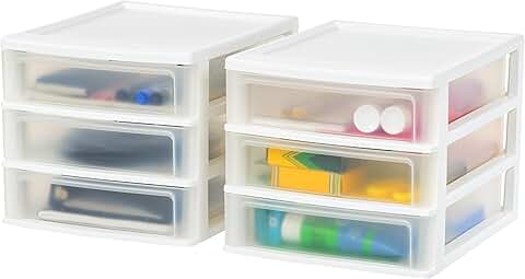 Plastic 3-Drawer Storage Organizer, 2-Pack