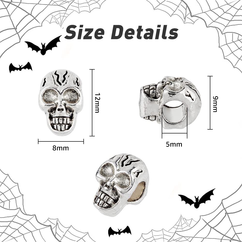 50Pcs Antique Silver Skeleton Bone Beads for Jewelry Making