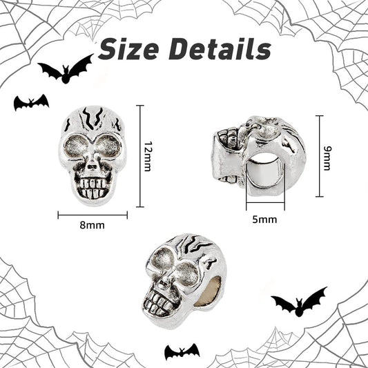 50Pcs Antique Silver Skeleton Bone Beads for Jewelry Making