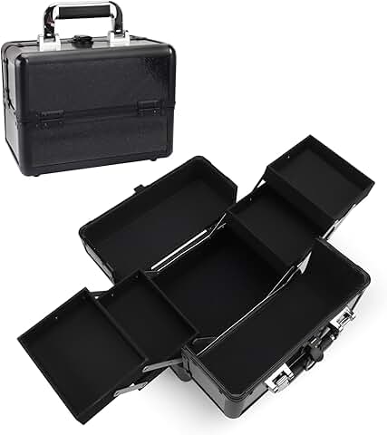 Large Portable Makeup Organizer with Trays and Lock