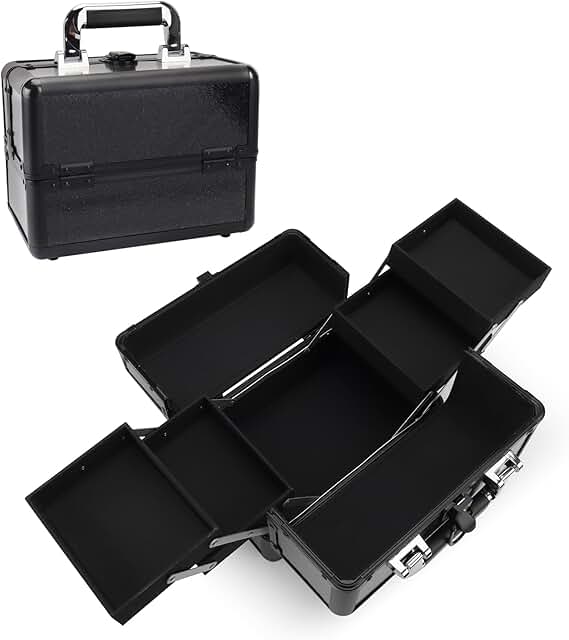 Large Portable Makeup Organizer with Trays and Lock