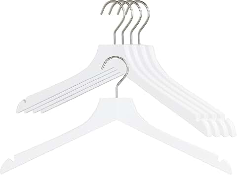 Set of 5 White Beech Wood Shoulder Notched Hangers