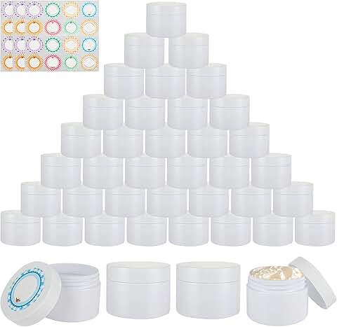 40 Pack 4 oz White Plastic Cosmetic Jars with Lids