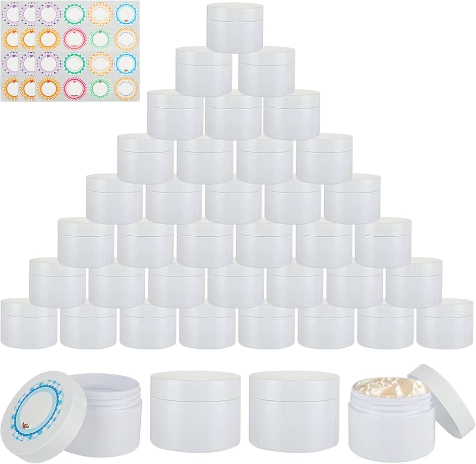 40 Pack 4 oz White Plastic Cosmetic Jars with Lids