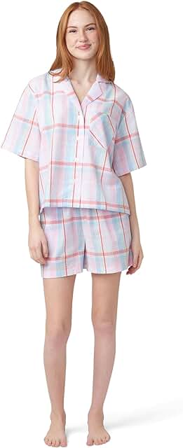 Women's Short Sleeve Tee and Boxer Short Pajama Set