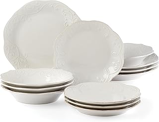 French Perle 12-Piece Plate and Bowl Dinnerware Set