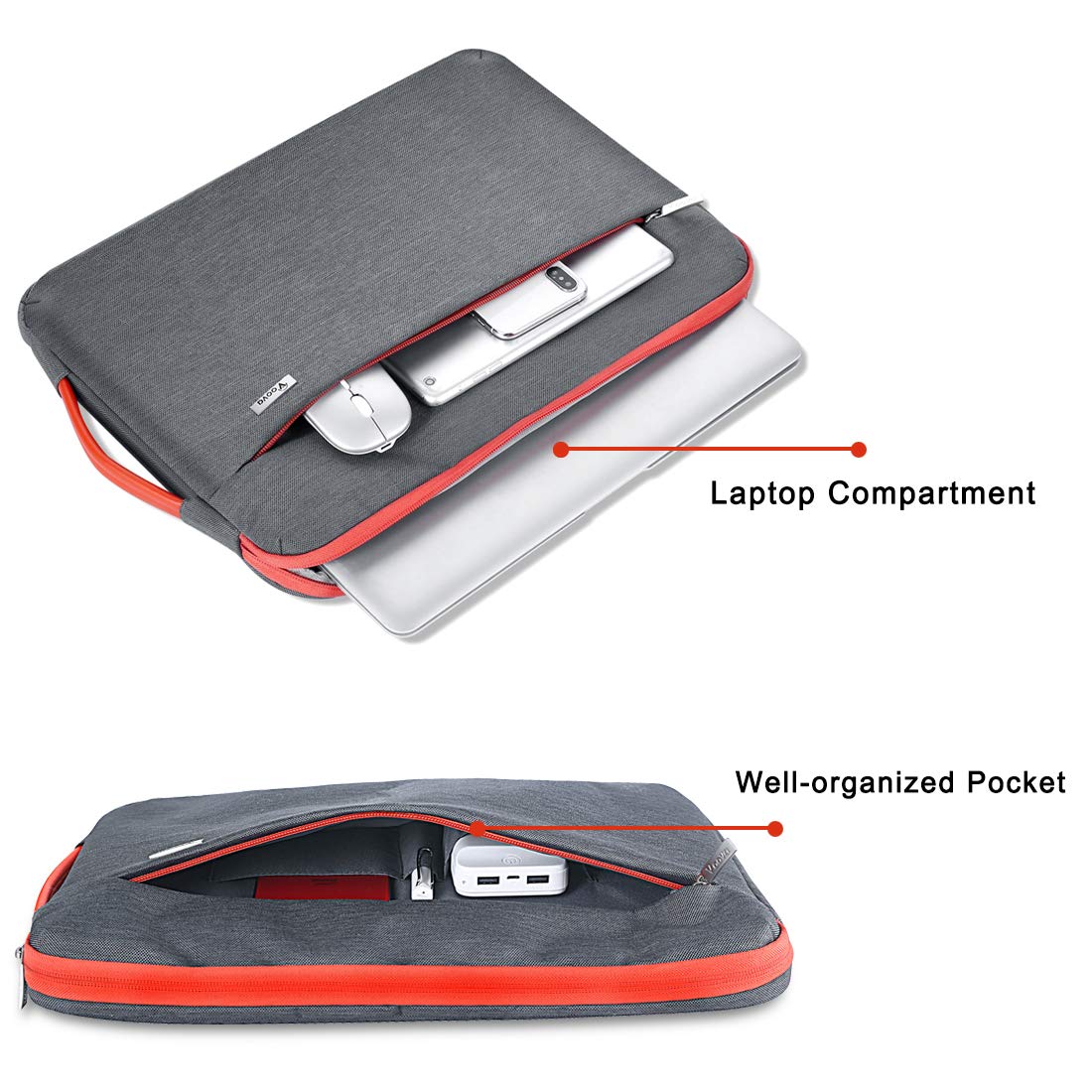 Laptop Sleeve Case 14 15 15.6 Inch,Upgrade 360Protective Computer Carrying Cover Bag Compatible with Macbook Pro 15 16,Surface Book 3/2, Hp Acer Asus Chromebook with Organizers, Waterproof,Grey