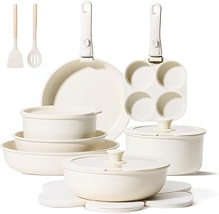 19-Piece Nonstick Cookware Set with Detachable Handle