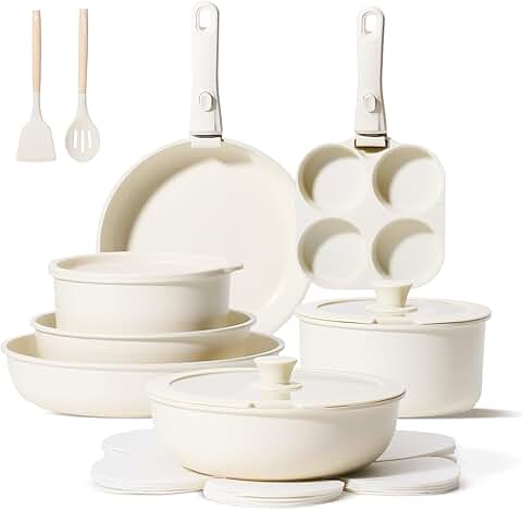 19-Piece Nonstick Cookware Set with Detachable Handle