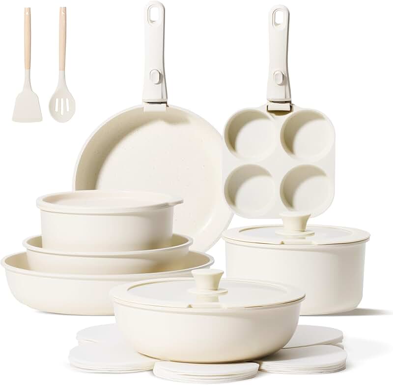 19-Piece Nonstick Cookware Set with Detachable Handle