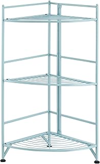 Three-Tier Folding Metal Corner Shelf in Sea Foam