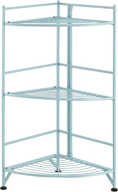 Three-Tier Folding Metal Corner Shelf in Sea Foam