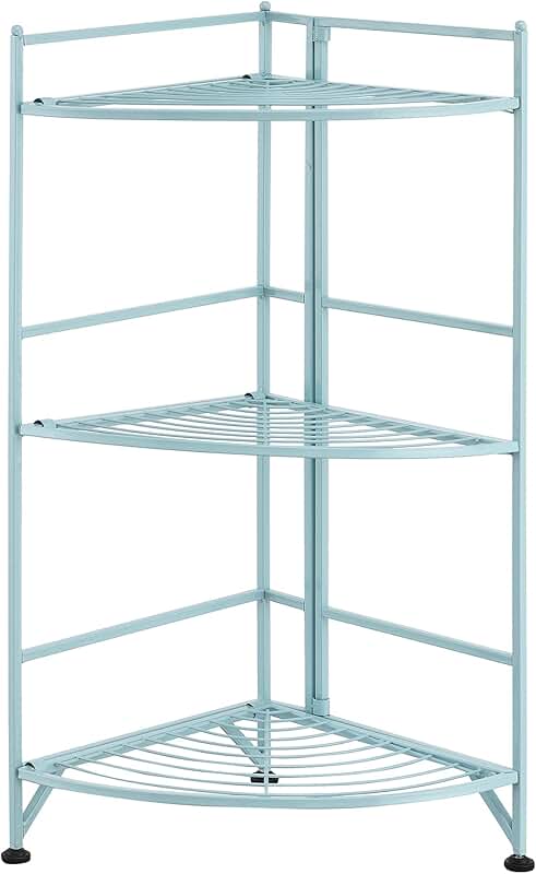 Three-Tier Folding Metal Corner Shelf in Sea Foam