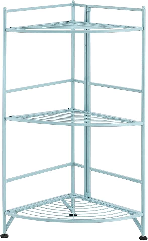 Three-Tier Folding Metal Corner Shelf in Sea Foam