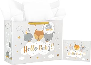 Large Grey Baby Gift Bag with Card and Tissue