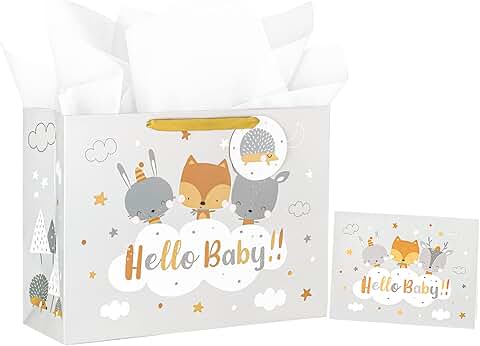 Large Grey Baby Gift Bag with Card and Tissue