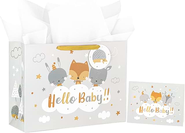Large Grey Baby Gift Bag with Card and Tissue