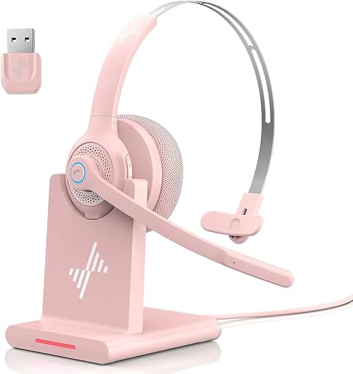 Wireless Bluetooth Headset with Mic and Charging Base